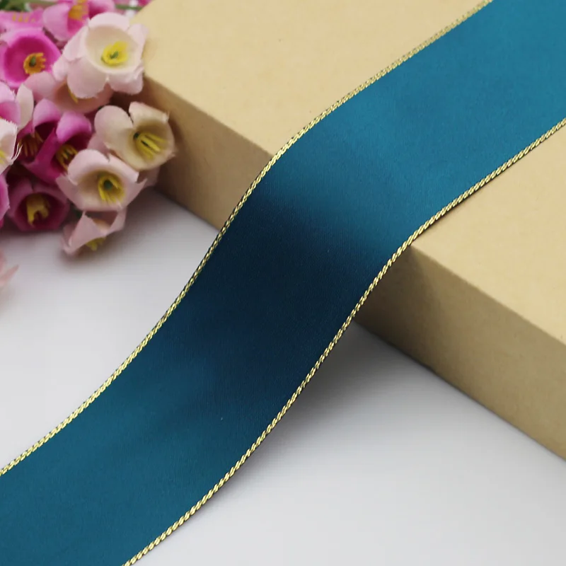 38 мм золотые края ленты ручной работы дизайн полиэстер шелковые ленты для свадьбы Рождество украшения DIY Швейные ткани(1 м/лот - Цвет: blackish green