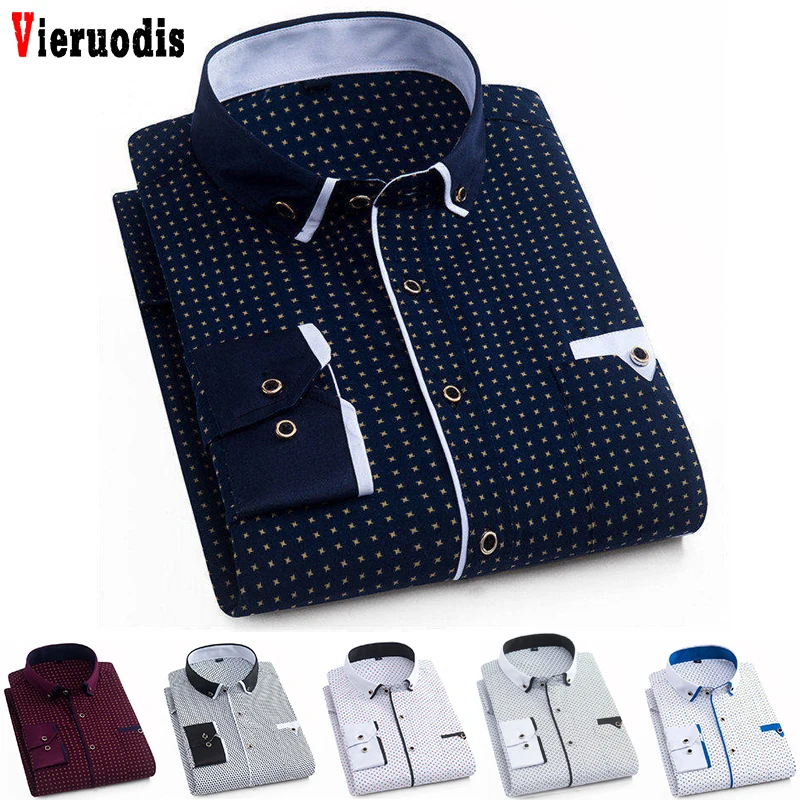 

Male Social Dress Shirts Comfortable Mens Shirt 4XL Plus Size Business Fashion Long Sleeved Printed shirt Casual Long Sleeved