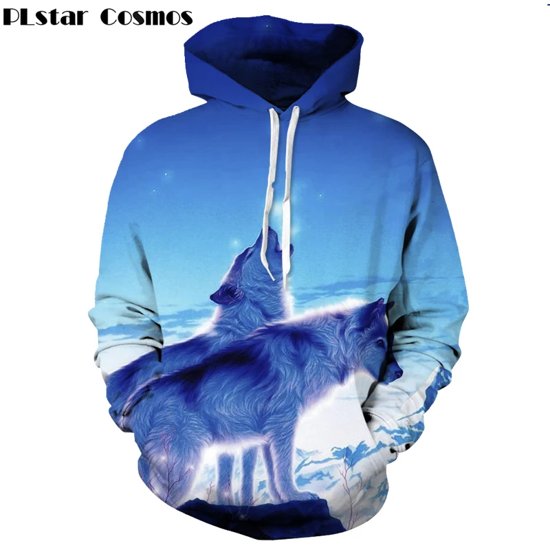 

PLstar Cosmos 2017 New style Hip Hop 3D Hoodies For Men/Women Hooded Sweatshirt Animal Wolf Print Galaxy Space Animal Hoodie