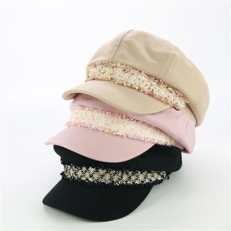 

2019 Fashion Tweed Belt Octagonal Cap For Ladies Original Design Corduroy Newsboy Hats Female Visor Sun Cap Korea Hats Wholesale
