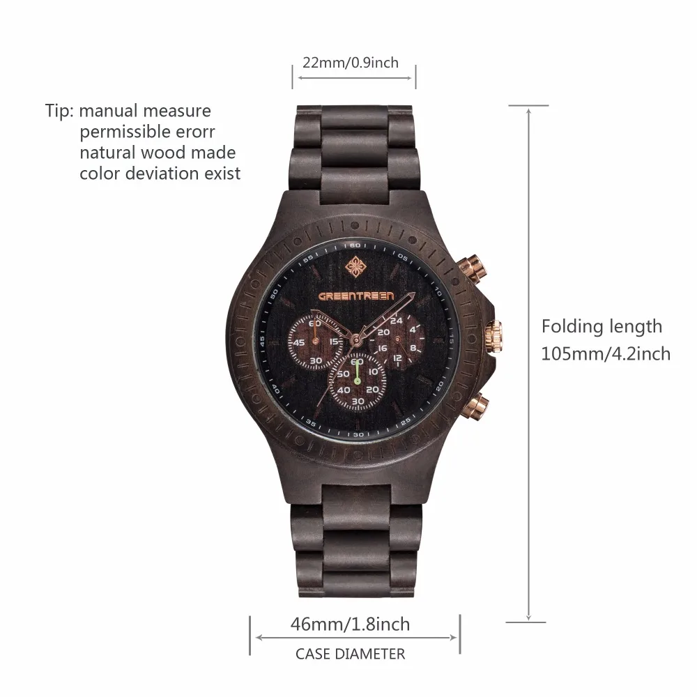 Greentreen Wooden Mens Watch Waterproof Multifunction Chronograph Men's  Watch Ebony Wooden watches mens with 5ATM Water|watch men|watch  waterproofwatch men watch - AliExpress