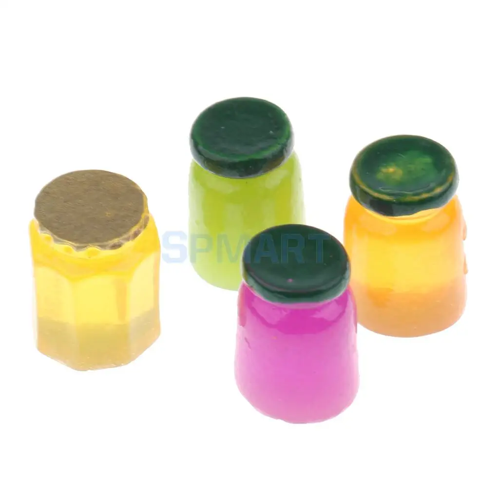 4 Pots of Jam Honey Food Dinner 1/12 Scale Dollhouse Miniature Kitchen Decor Accessories
