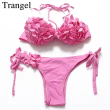 Trangel новые женские бикини Цветочные Купальники с низкой талией купальник Мягкий Холтер Купальник розовый цвет Бикини для ванной набор женский