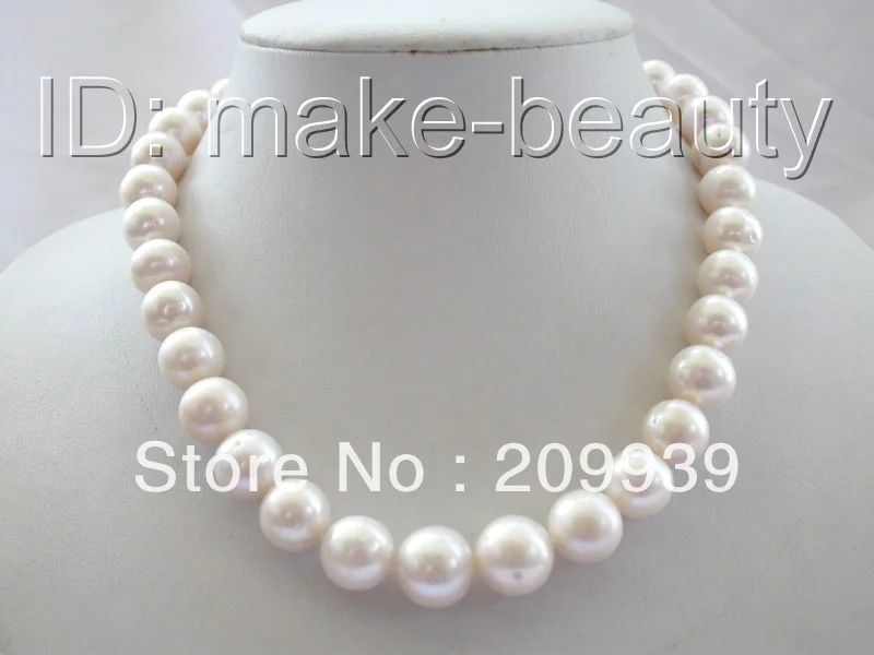 

huij 001962 stunning wow big 13mm round white freshwater cultured pearl necklace