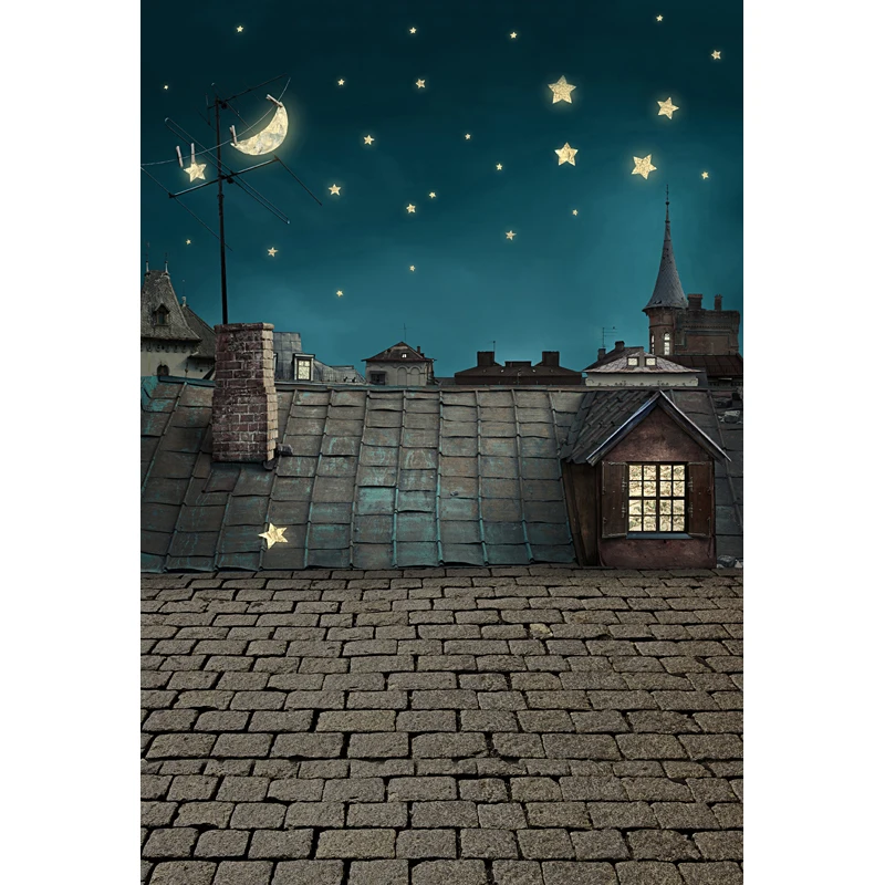 

Night Sky Star Brick Roof Photo Backgrounds for Photo Studio Computer Printed Photography Backdrop for Wedding ChildrenCM-5393