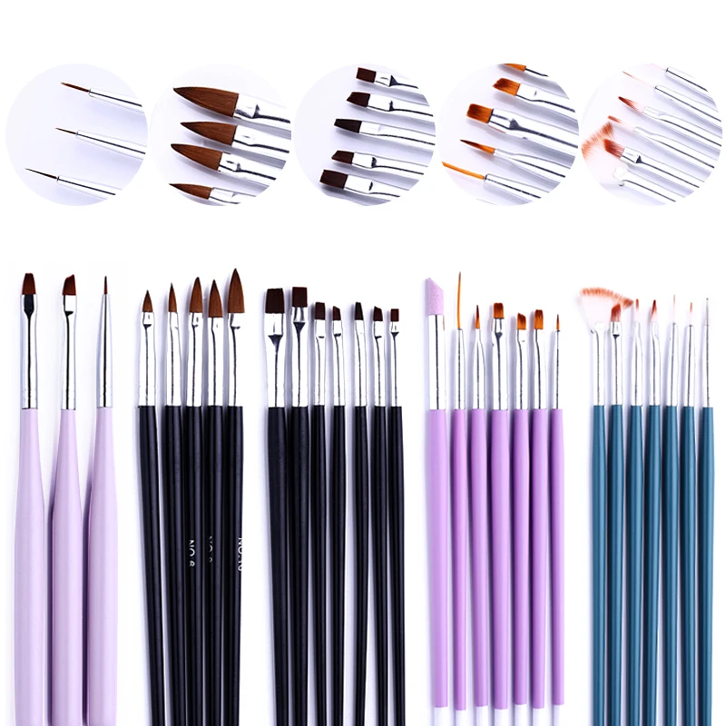 

7Pcs/Set Liner Nail Brush Acrylic Painting Drawing Pen Pink Handle UV Gel Cuticle Remover Cleaning DIY Nail Art Tools