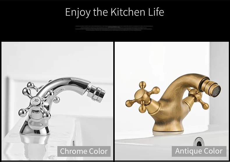 Description Picture 3 of itemAntique Bidet Faucet Two Ceramic Swivel Handles Water Bathroom Sink Brass Single Hole Deck Mounted Water Mixer Tap 7313