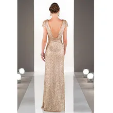 Modest Pailletten Spitze Gerade Lange Abend-formale Backless Sexy lange Abschlussball-kleider Rose Gold Robe De Soiree Longue Frauen kleid