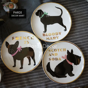 

French style cartoon dog plate decorative dishes dessert plate 1pc/lot