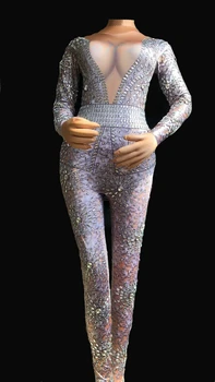 

Sparkly Glass Drill Jumpsuit Sexy Stretch Bodysuit Women's Stage Performance Birthday Celebrate Luxurious Costume Dance Rompers