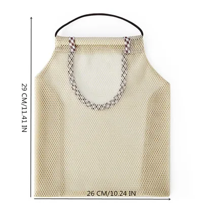 Beige Large Моющаяся Сетчатая Сумка для ванной, органайзер для фруктов, овощей, многоразовая сумка для хранения, подвесной мешок для лука, картофеля, дышащая сетка, кухонный Органайзер - Цвет: Beige Large
