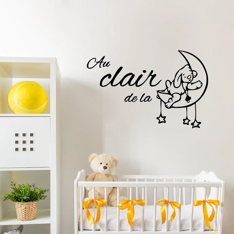 Mignon dessin animé france bébé chambre décoration livraison gratuite Au clair de la lune vinyle stickers muraux français enfants chambre décor