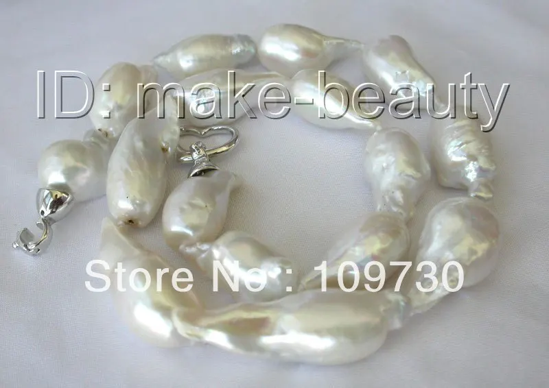 

Jewelry 00590 stunning big baroque white keshi reborn freshwater pearl necklace