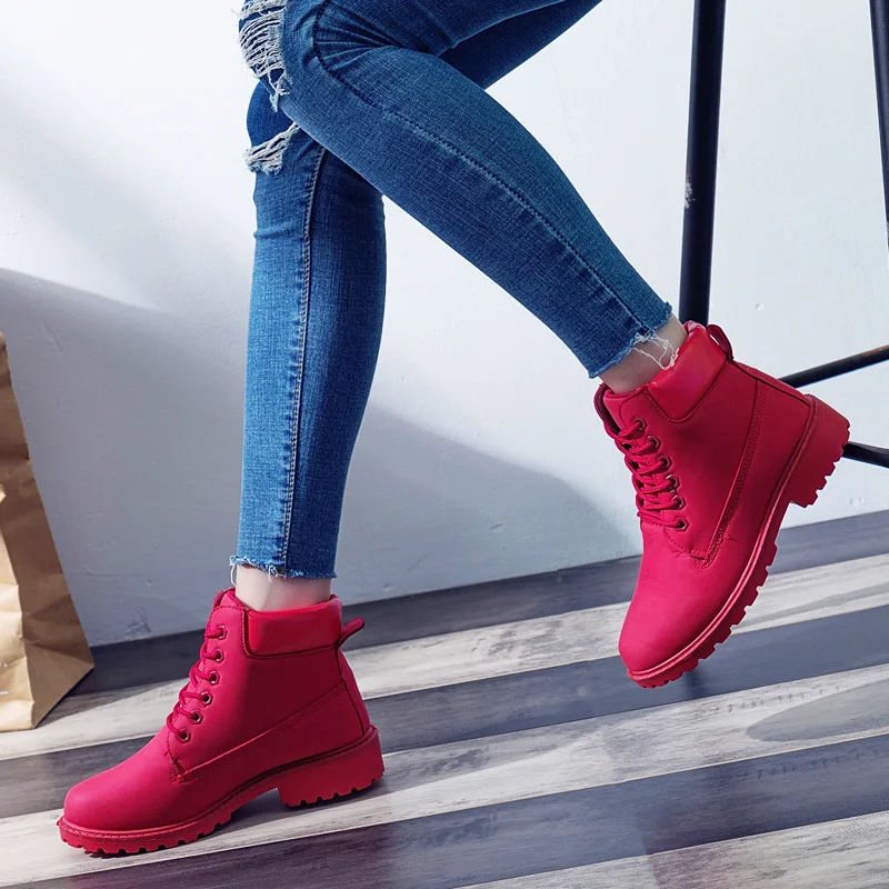 

Autumn and Winter Flat Red Martin Boots Leather Boots Couple Short Boots Women PU Female Boot Girl
