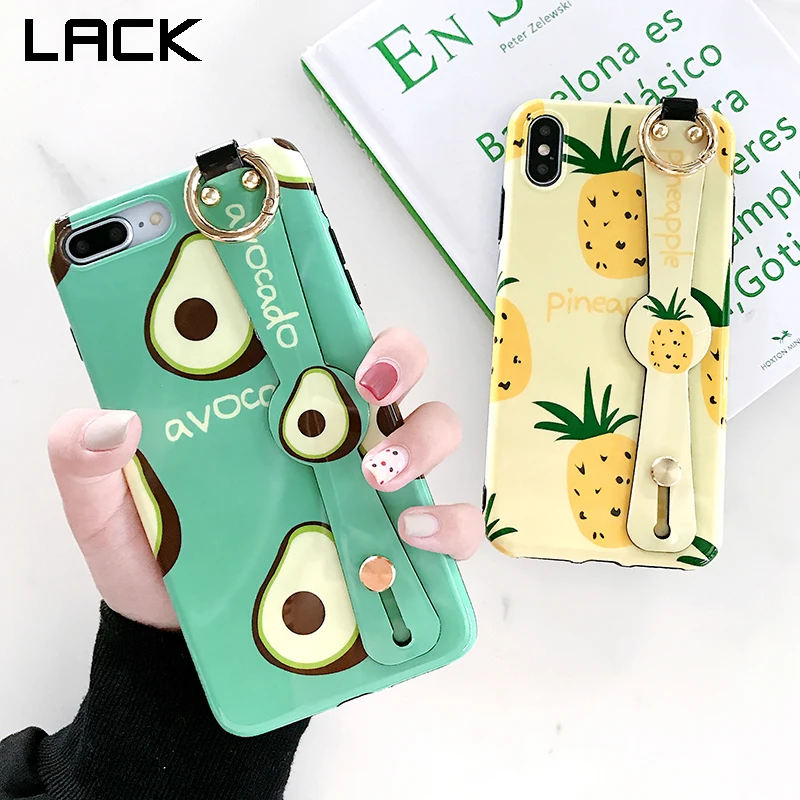 

LACK Luxury Avocado pineapple painted Wrist Strap Hand Band Phone Case For iphone X XS Max XR 6 6S 7 8 Plus Stand Back Cover