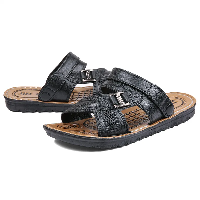 Мужские кожаные шлепанцы винтажные повседневные пляжные сандалии Zapatos лето