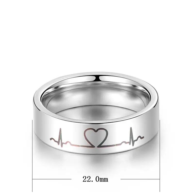 V.YA Romantic Titanium Steel Couple Rings Unique Electrocardiogram Pattern Engagement Rings Women & Men Wedding Jewelries Charms