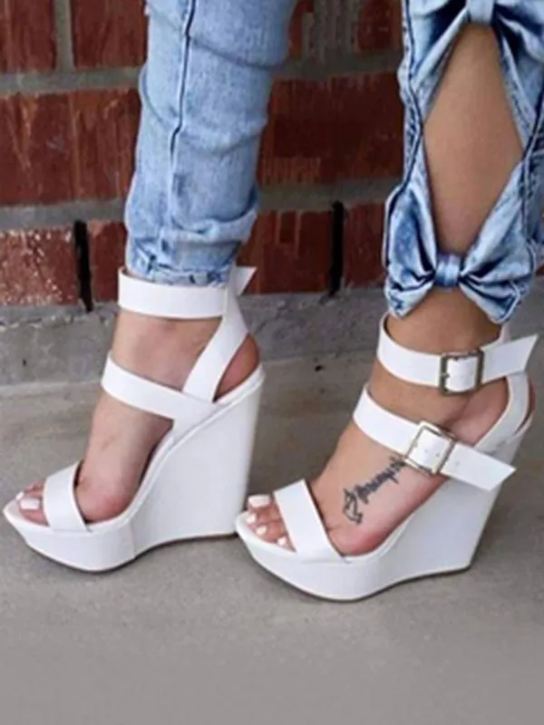 

FGHGF Shoes, sweet fashion freight free, white leather, 15 cm wedge sandals, women's sandals. Size: 34 and 45