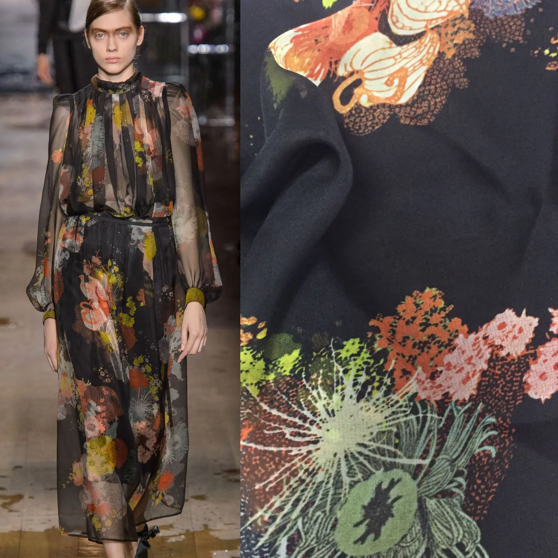 

Spring and summer catwalk print chiffon thin material printing fabric factory direct supply printing cloth hot pattern