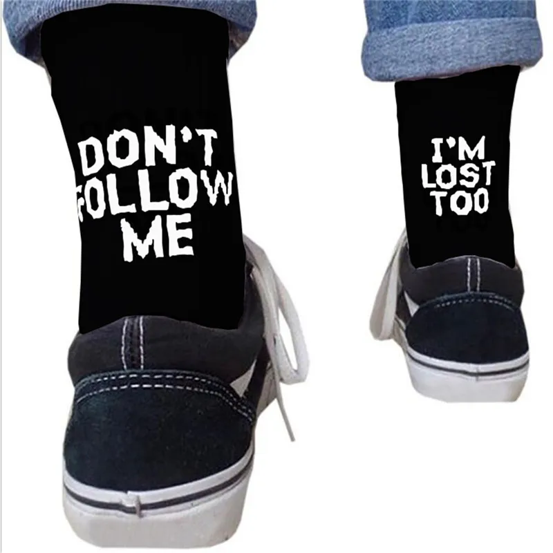 Черный, белый цвет хлопковые носки AB сбоку Don't Follow Me I'm Lost too творческий унисекс для женщин мужчин хип хоп носки скейтбордиста с буквой