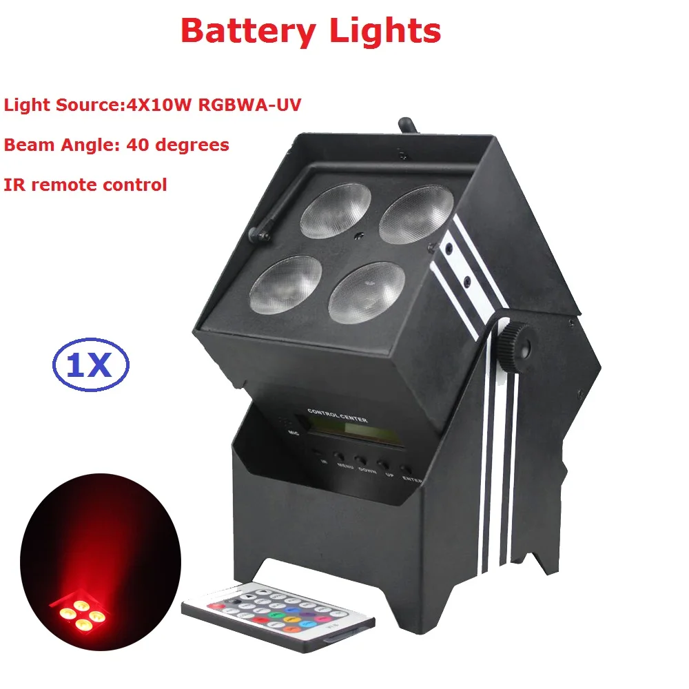 

Eyourlife 1XLot Battery Powered 4X10W RGBWA-UV 6IN1 Led Stage Par Lights With IR remote control For Party Wedding KTV Nightclub