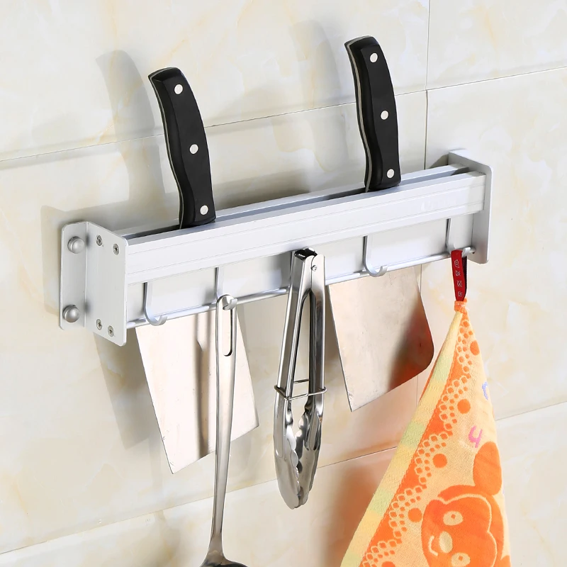 

Kitchen rack tool holder space aluminum hanging wall tool rack with hook seasoning rack to be perforated LU4264