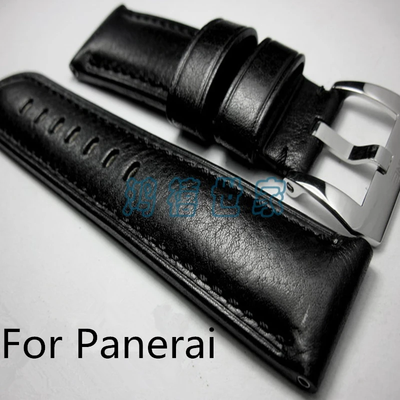 

LUKENI 24MM 26mm Italian Black Calfskin Genuie Leather Watch Strap, Retro Leather Wacthband For PAM With logo