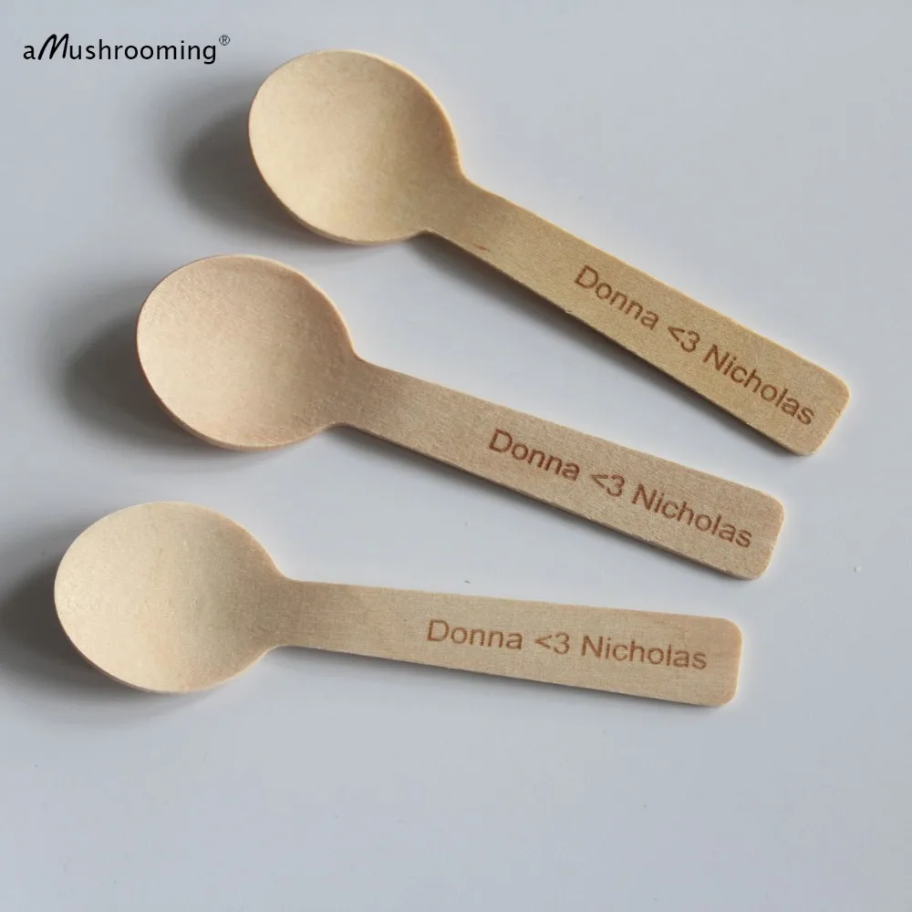 x100 Personalized Rustic Wedding Mini Dessert Spoons Small Ice Cream