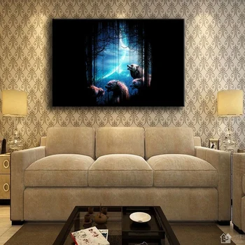 

Wall Art 1 Piece Forest At Night With Moon Howling Wolves Pictures Room Prints Abstract Poster Home Decor shipped 24 hour