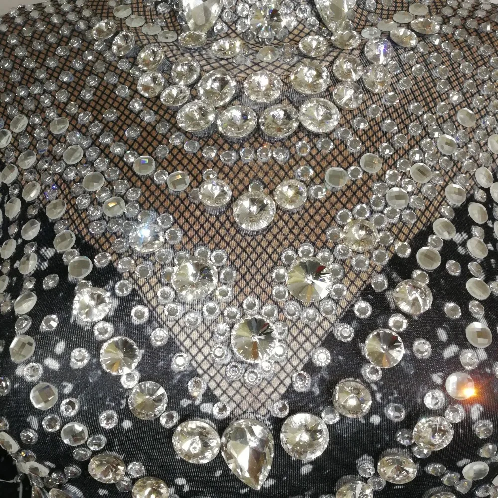 Полный Стразы 3D принт Тощий комбинезон Блестящие кристаллы с длинным рукавом эластичное боди сексуальный модный сценический костюм для ночного клуба