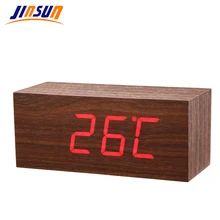 JINSUN Modern Sensor Wood Clock Led Digital Alarm Clocks Table Clock Show Temp Time Voice Control Reloj Despertador Wekker