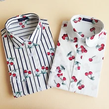 19 Colors Floral Long Sleeve Vintage Blouse Cherry Turn Down Collar Shirt Blusas Feminino Ladies Blouses Womens Tops Stylish