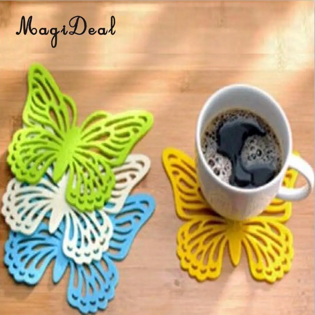 4 Pieces Multicolor Wedding Easter Butterfly Coasters Coffee Tea Cup Mug Mat Kitchen Table Decoration 12 x 10 cm