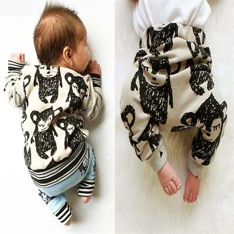 

2017 New Mini cartoon Kids Clothing set Toddler's T-shirt monkey pants baby Girls Boys clothes sets vetement spring&Auntumn