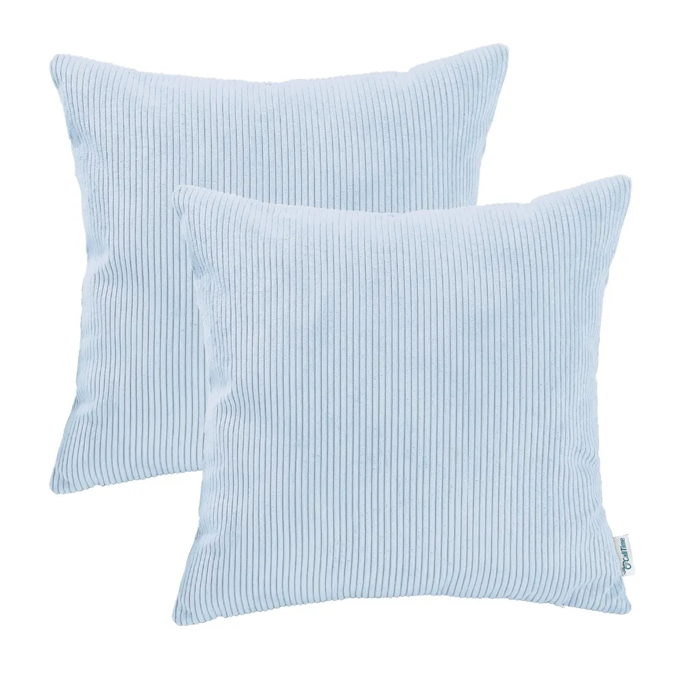 

2PCS Square CaliTime Cushion Cover Pillows Shell Home Sofa Decor Corduroy Striped Super Soft Comfortable 18"X18" Baby Blue