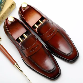 

Mens Formal Shoes Genuine Leather Shoe Solid Pattern Business Dress Shoes Men Slip-On Oxfords Eur Size 38-44 Zapatos