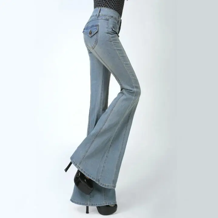 Blue Largo Pantalones Cintura 2018 Altavoz Slim Casual Y Primavera Jeans light Flares Moda Dark Otoño Blue Alta Mujeres XfZ8qPf