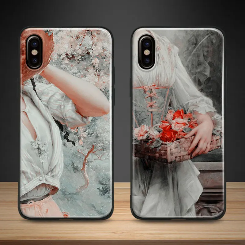 

Vintage Aesthetic Art Flowers Girl Soft Silicone Tpu Phone Case Cover Shell For Apple iPhone 5 5s Se 6 6s 7 8 Plus X XR XS MAX