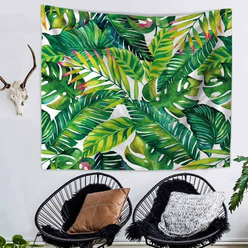 Green Banana Leaf Printed Hanging Tapestry Bedroom Carpet Livingroom Wall Tapestry Yoga Mat Home Decor Soft Polyester Tapestry