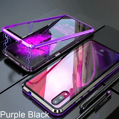 Purple Black Роскошный Магнитный адсорбционный ЧЕХОЛ ДЛЯ VIVO X23 x23, металлическая рамка, прозрачный чехол из закаленного стекла для VIVO X 23, Магнитный флип-чехол s Coque - Цвет: Purple Black