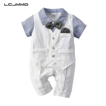 

LCJMMO 3pieces Baby Boy Set Summer Bow Tie Short Sleeve Jumpsuit Kids Clothes Suit sets Gentleman weddings Boys Clothes 60-95cm