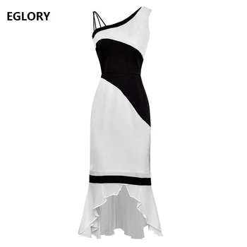 

Sexy Evening Club Dresses 2019 Summer Fashion Ladies Color Block Patchwork Sleeveless Bodycon Mid-Calf Party Mermaid Dress