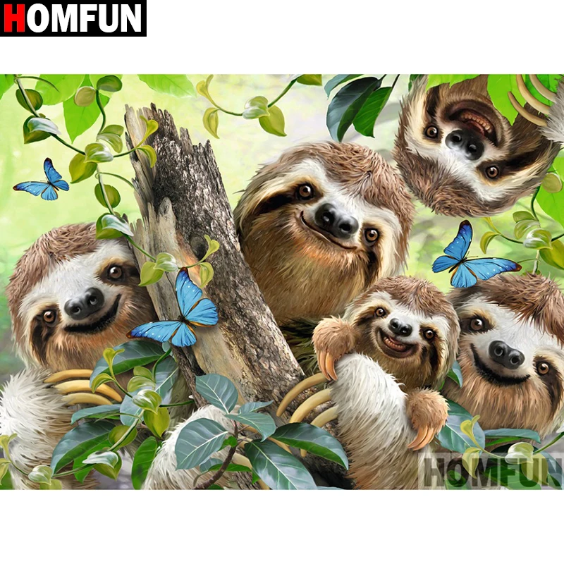 

HOMFUN Full Square/Round Drill 5D DIY Diamond Painting "Animal sloth" Ermboidery Cross Stitch 5D Home Decor Gift A15328