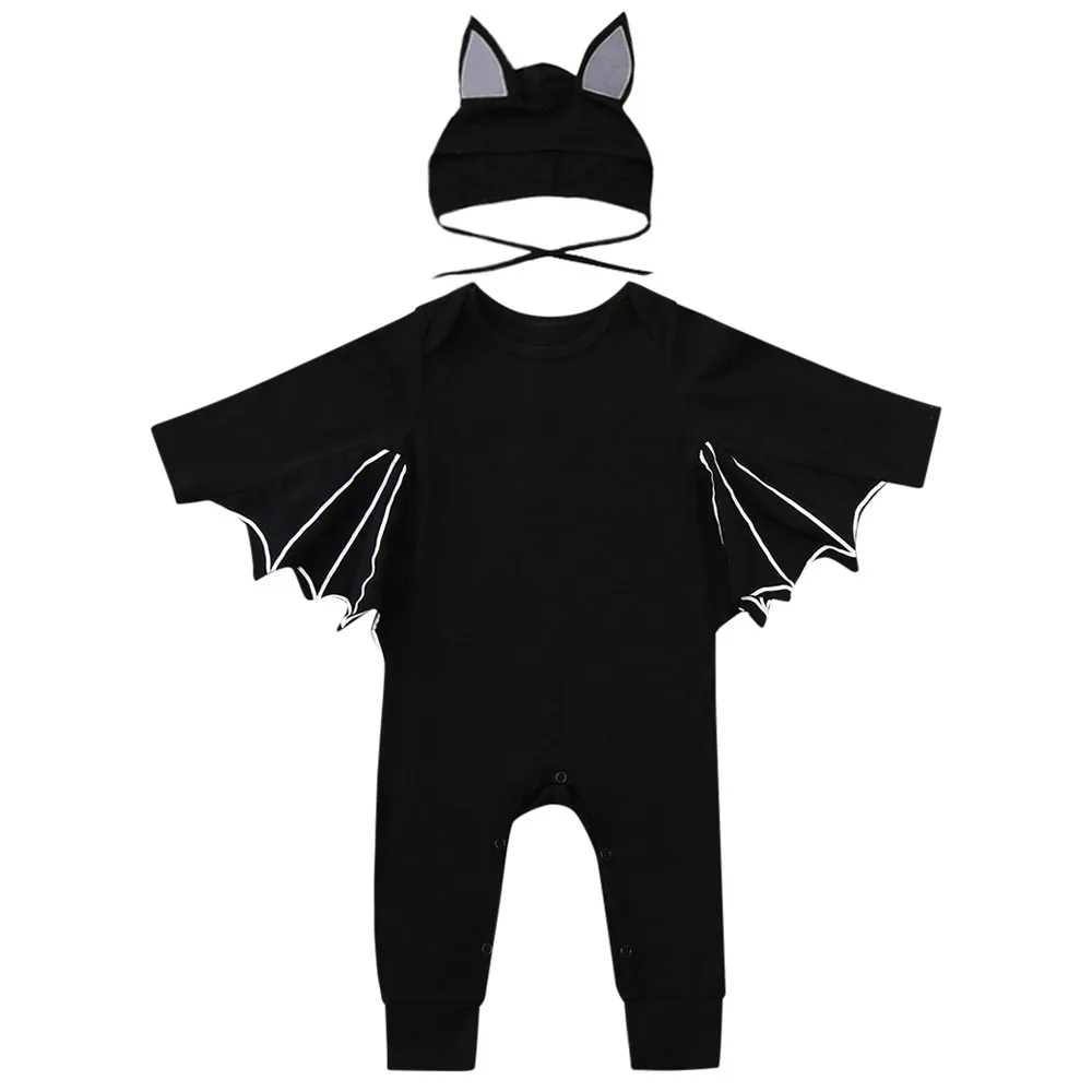 Одежда для новорожденных на Хэллоуин; маскарадный костюм летучей мыши для маленьких мальчиков и девочек на Хэллоуин; комбинезон с длинными рукавами; шапка; комплект одежды;#40