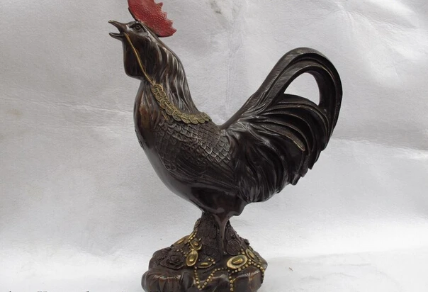 

song voge gem S1382 18 Chinese Folk Copper Bronze Feng shui Lucky Wealth Zodiac Chicken rooster Cock