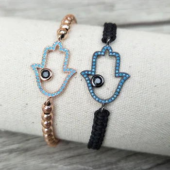 

10 Pcs Micro Pave CZ Turkish Style Hamsa Hand Connector Charm Beads Bracelet Braided Macrame handcraft Jewelry Xmas Gift BG140
