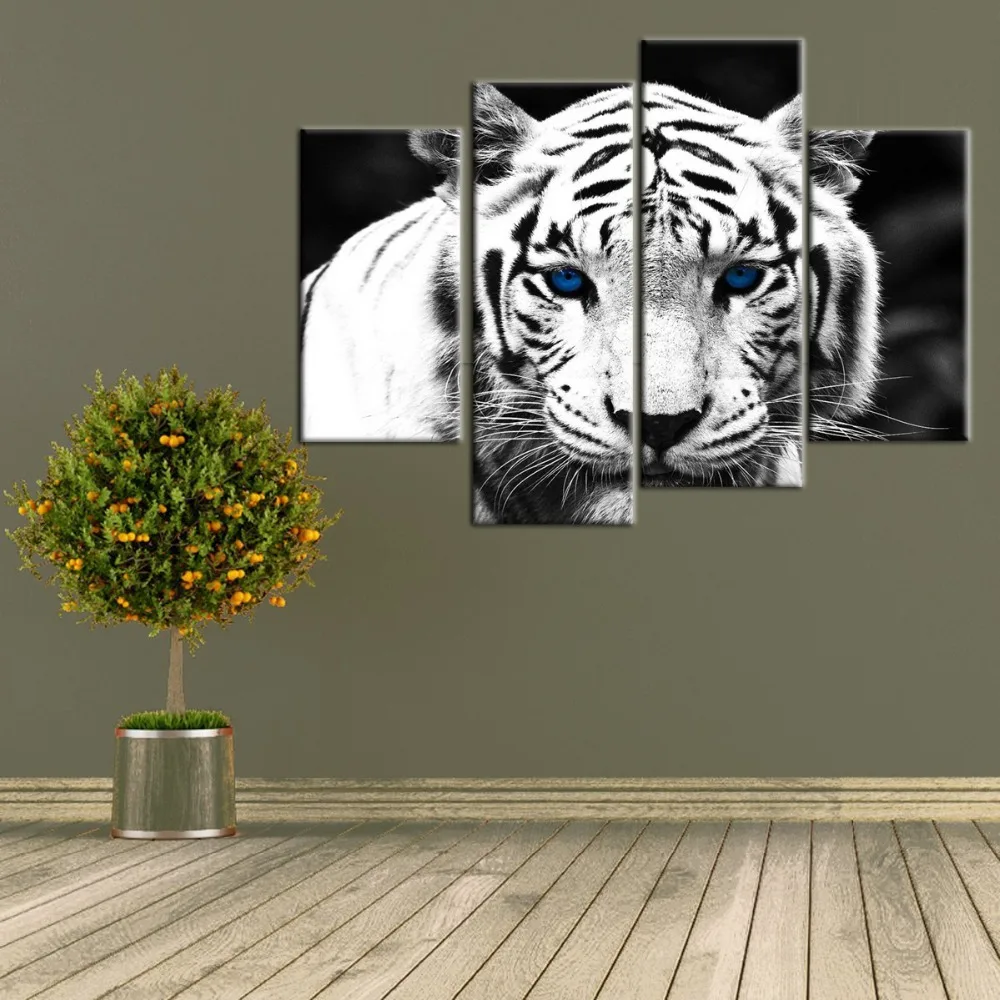 5PCS Modern Wall HD White Tiger Art Picture Spray Painting Home Bedroom Decor US 