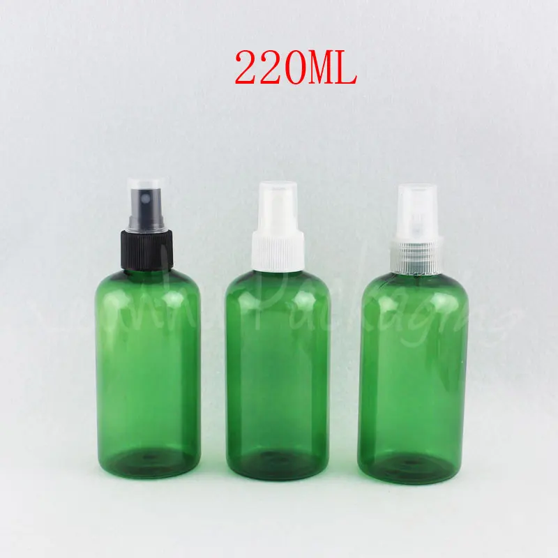 

220ML Green Round Plastic Bottle With Spray Pump , 220CC Toner / Perfume Packaging Bottle , Empty Cosmetic Container