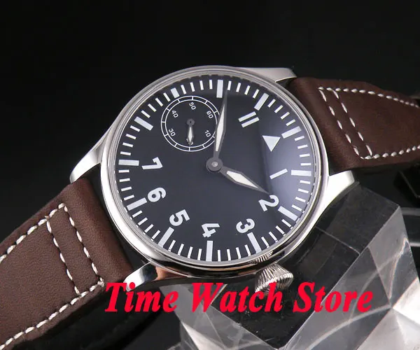 Parnis 44mm black sterial dial luminous cow leather strap 6497 hand winding movement Men's watch 123 цена Parnis 44mm black sterial dial luminous cow leather strap 6497 hand winding movement Men's watch 123 цены онлайн
