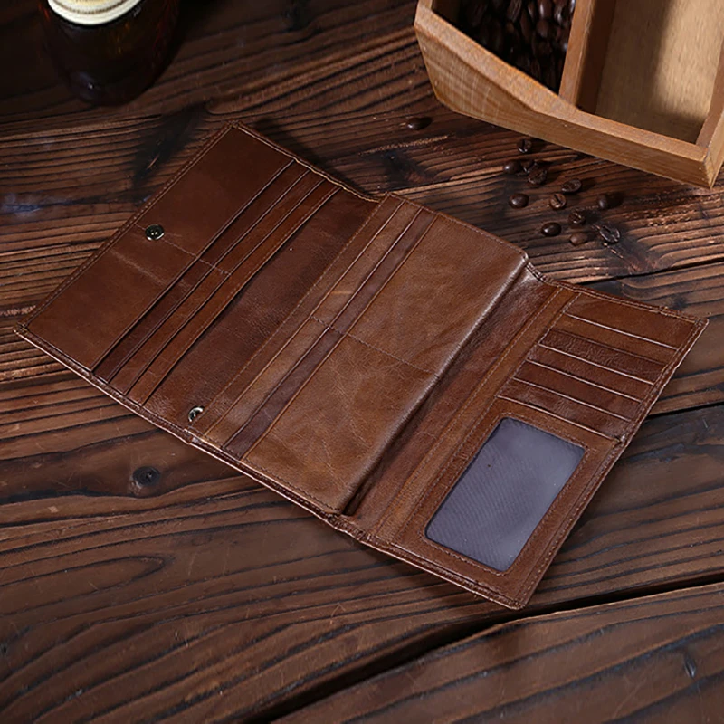 Мужской винтажный длинный кошелек из натуральной кожи с отделением для